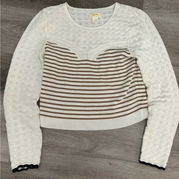 MAEVE by Anthropologie ribbed lace nylon viscose top contrast size small white - Picture 3 of 8